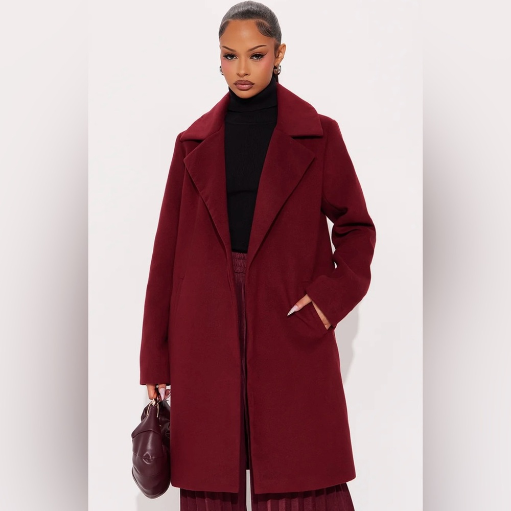 Burgundy Women's Lapel Trench Coat